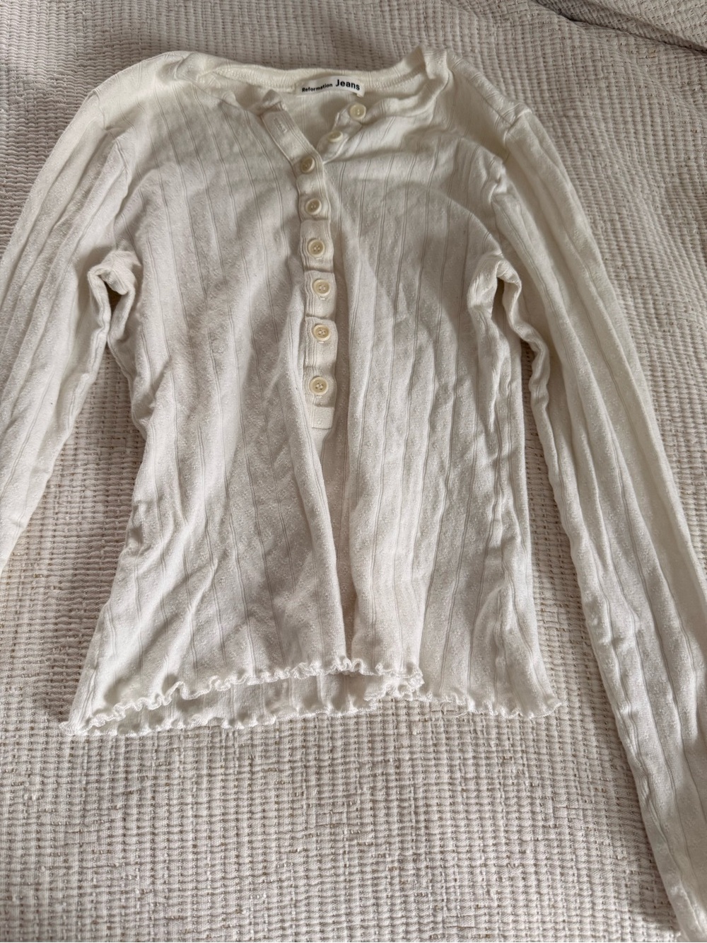 Reformation Cream Long-Sleeve Ribbed Henley for Kids